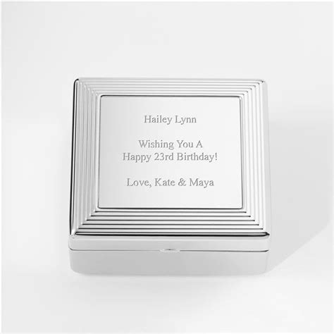 things remembered jewelry box metal silver tone 5x5|Engraved Silver Stepped Edge Jewelry Box.